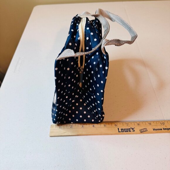 Small Blue Polka Dot Insulated Lunch Bag With Handles & Zipper Closure - Picture 4 of 11
